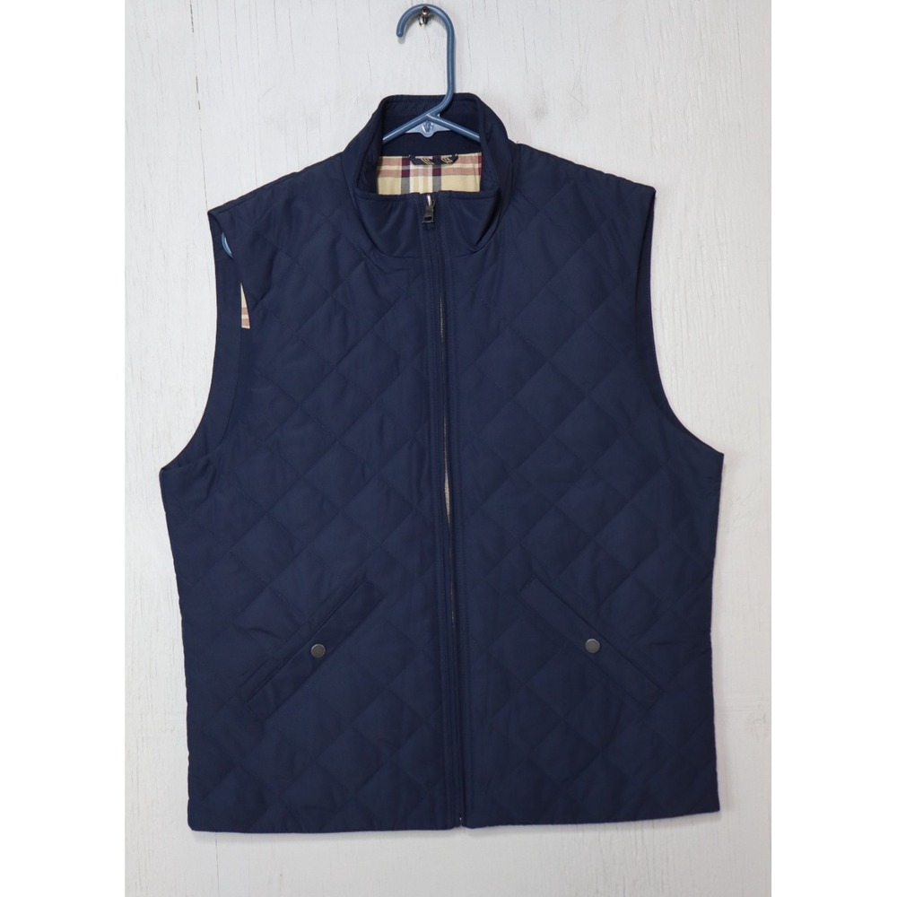 Brooks Brothers Quilted Vest Mens Size Medium Navy Blue Performance Full Zip